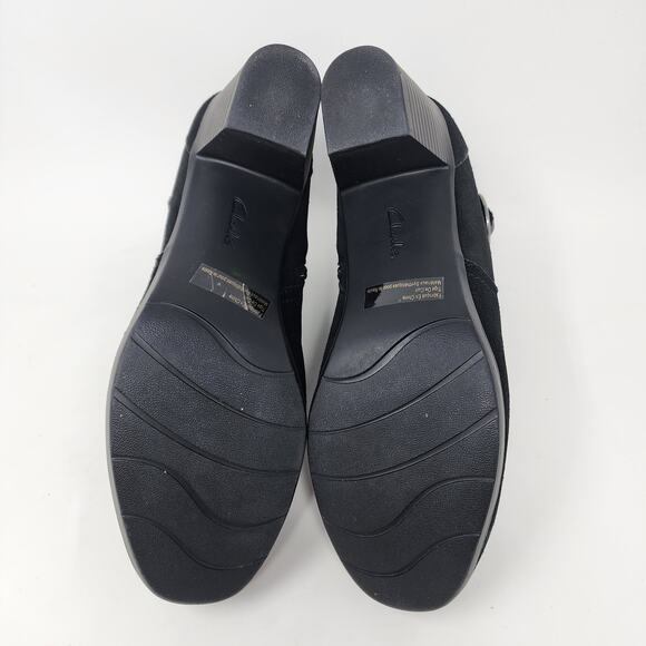 Clarks Booties Women 11 Wide Bendables Black Suede Stack Heel Braided Band 68728 - Picture 10 of 10